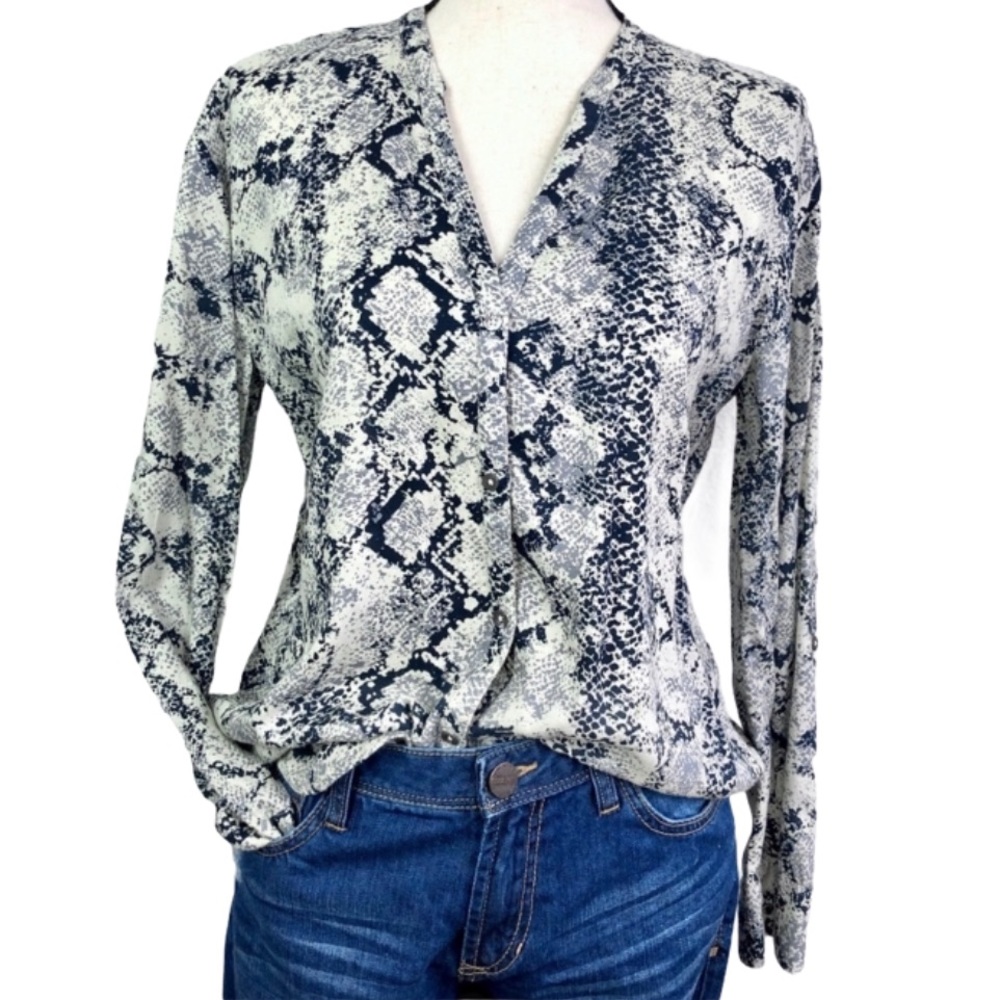 SOFT JOIE Snake Print V-Neck Button Down Blouse, S